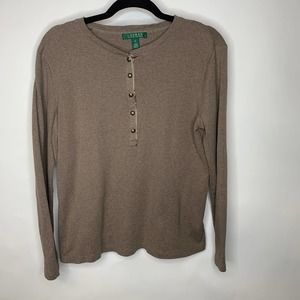 Lauren Ralph Lauren Brown Henley Metal Buttons Sz XL